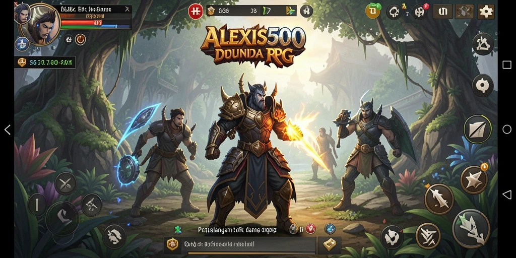 Tangkapan layar utama ALEXIS500 menampilkan aksi pertempuran yang mendebarkan di dunia RPG.
