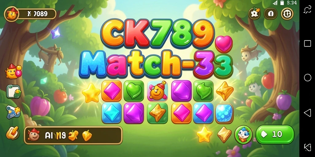 Tampilan gameplay Match-3 yang seru dan penuh warna.