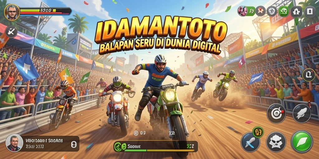 Screenshot gameplay IDAMANTOTO yang menunjukkan balapan seru di lintasan.