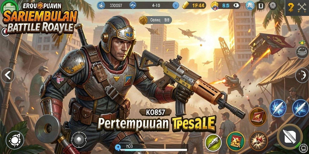 Screenshot gameplay KO857 yang menegangkan dalam pertempuran besar.