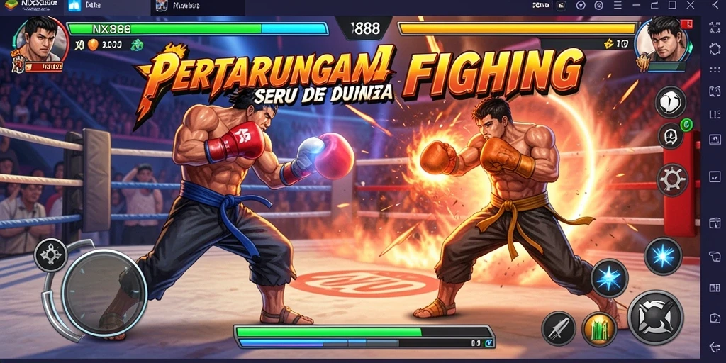 Tampilan gameplay NX888 menampilkan pertarungan seru dan dinamis antar karakter.