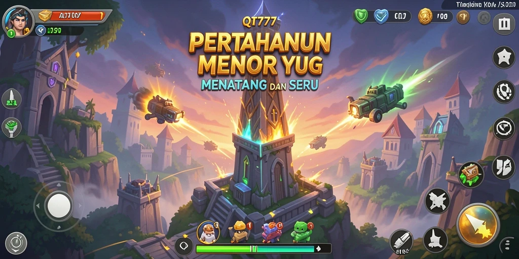 Menampilkan gameplay seru QT777 dalam pertahanan menara melawan gelombang musuh.