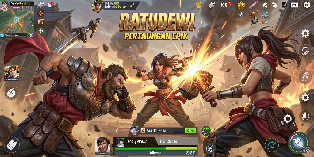 Screenshot gameplay menunjukkan aksi seru di RATUDEWI Battle Royale.