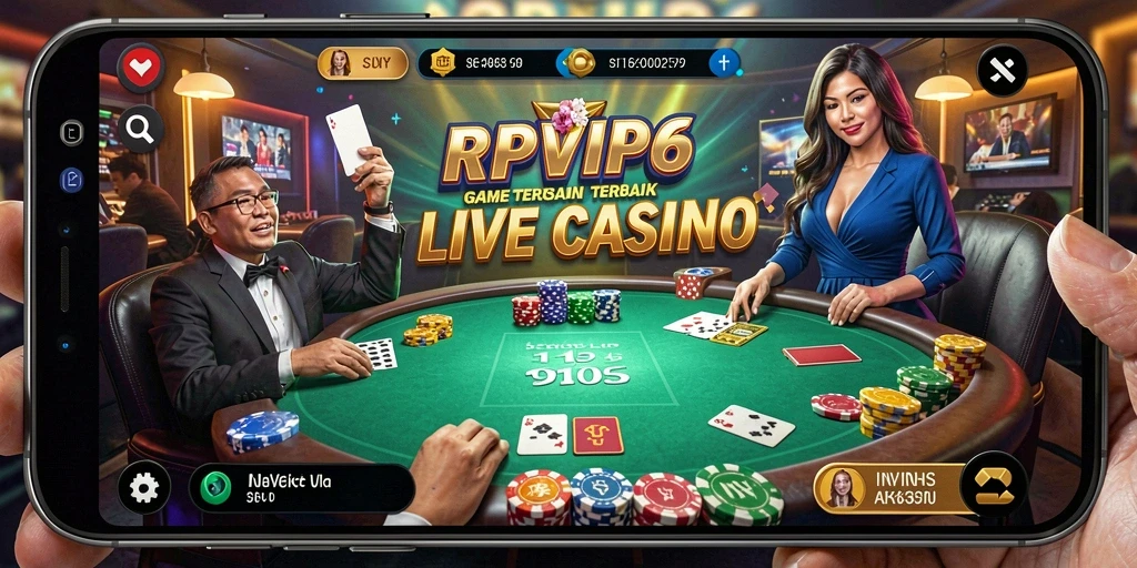 Screenshot RPVIP6 menampilkan dealer profesional dan gameplay Live Casino yang menarik.