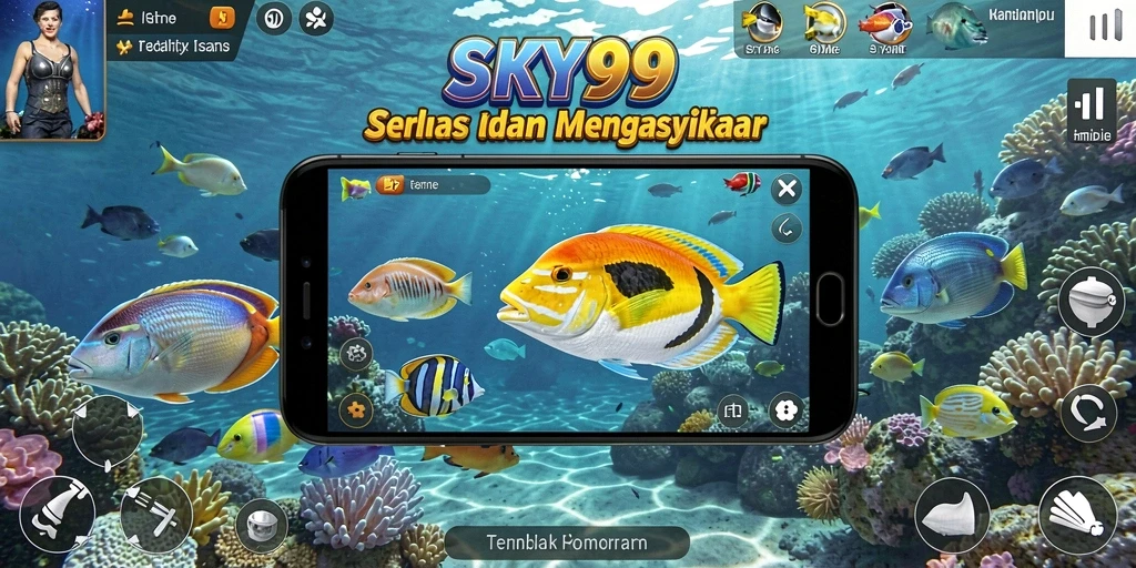 Tampilan gameplay SKY99 menampilkan aksi menembak ikan yang seru.