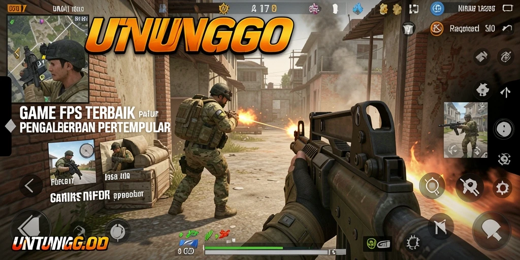 Screenshot UNTUNGGO menampilkan aksi mendebarkan dalam pertempuran FPS.